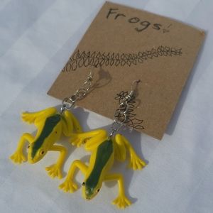 Handmade Frog Earrings Green and Yellow